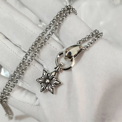 Cross necklace hexagonal star sword boat anchor pendant paired with letter flame pearl chain ﻿